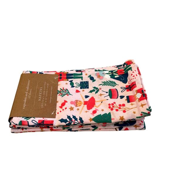 Cupcakes & Cashmere CHRISTMAS Nutcracker Cotton Napkins 18x18 Set of 6 Pink New - Picture 2 of 10
